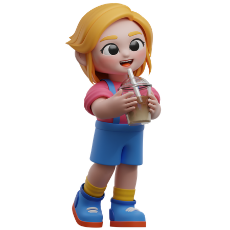 Menina apreciando uma bebida  3D Icon