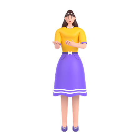 Menina apresentando algo em pé e sorrindo  3D Icon