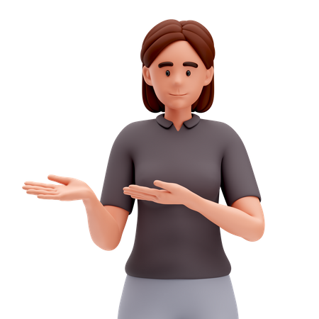 Menina apresentando para o lado esquerdo com ambas as mãos  3D Icon