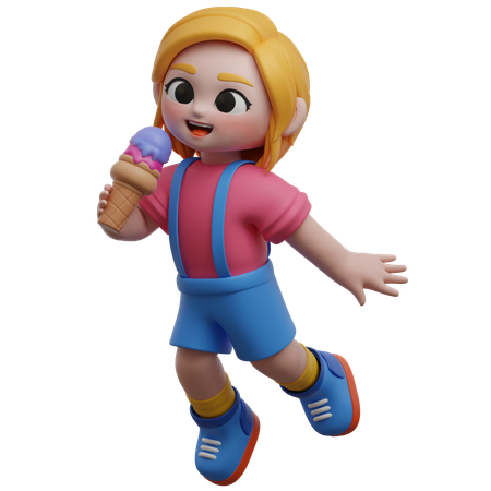 Menina aproveitando sorvete de casquinha  3D Icon