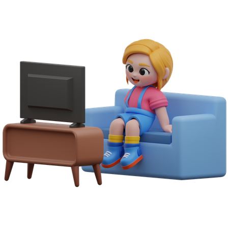 Menina assistindo tv no sofa  3D Illustration