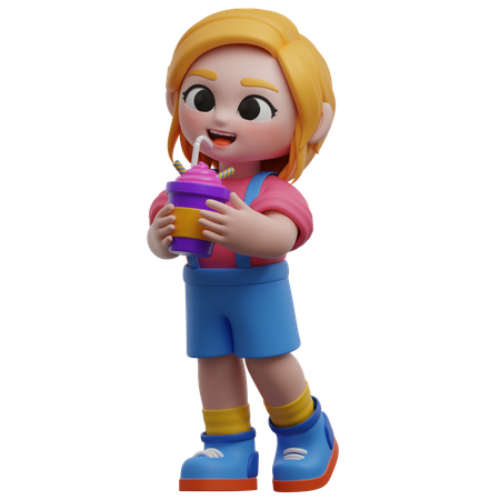 Menina bebendo milk-shake  3D Illustration