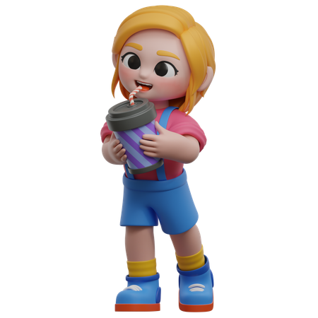 Menina bebendo refrigerante  3D Icon
