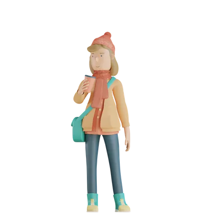 Menina bebe café frio  3D Illustration