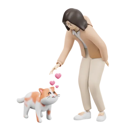 Menina brincando com animal de estimação  3D Illustration