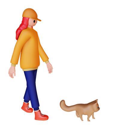 Menina brincando com cachorro de estimação  3D Illustration