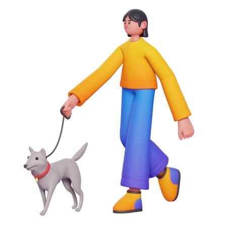 Menina passeando com cachorro  3D Illustration