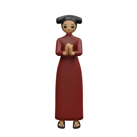 Menina chinesa fazendo desejo  3D Illustration