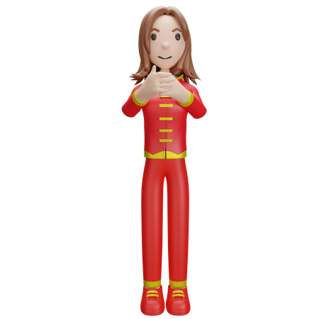 Menina chinesa rezando  3D Illustration