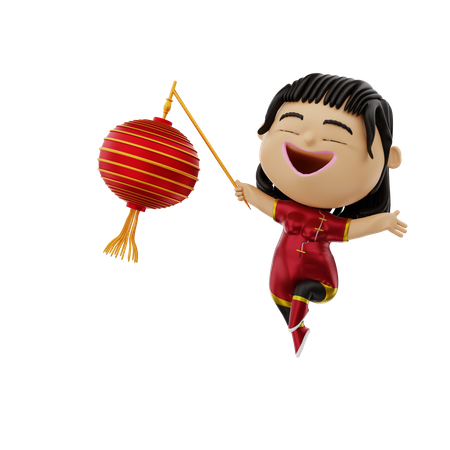Menina chinesa segurando lanterna  3D Icon