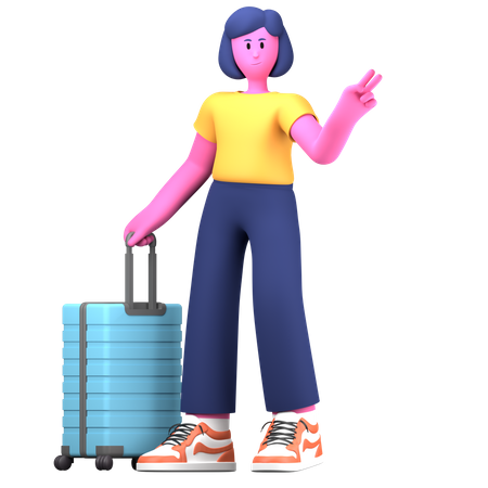 Menina com bagagem  3D Illustration