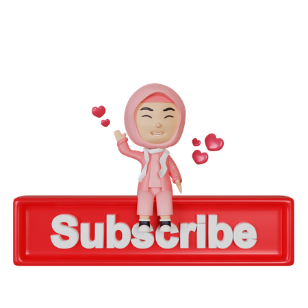 Menina com botão de inscrição  3D Icon