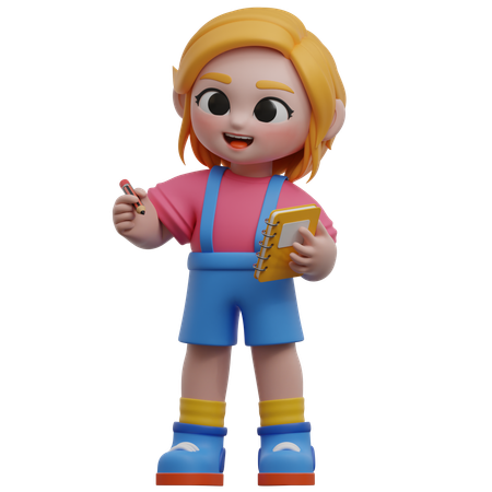 Menina com caderno  3D Illustration