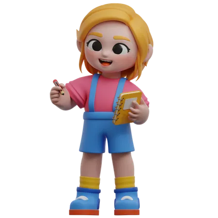 Menina com caderno  3D Illustration