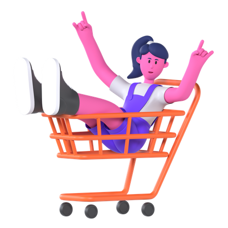 Menina com carrinho de compras  3D Icon
