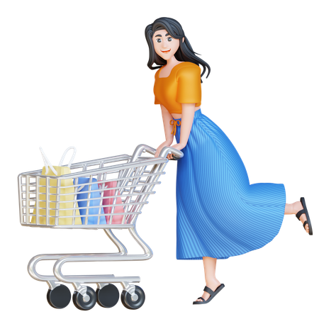 Menina com carrinho de compras  3D Icon