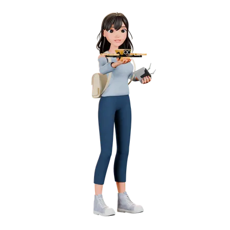 Menina com controle remoto  3D Illustration