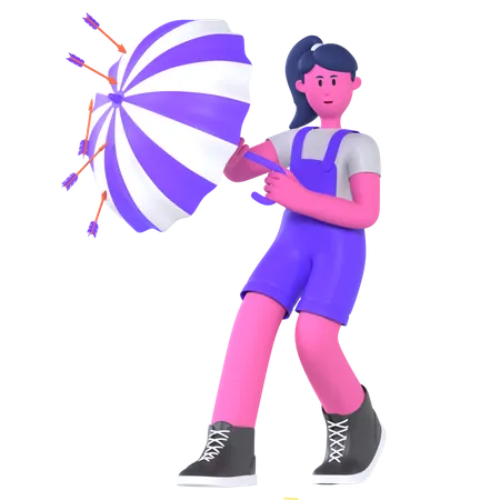 Menina com guarda-chuva  3D Illustration