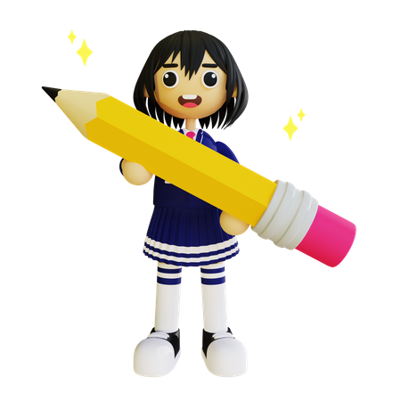 Menina com lápis  3D Icon