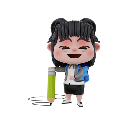 Menina com lápis  3D Icon