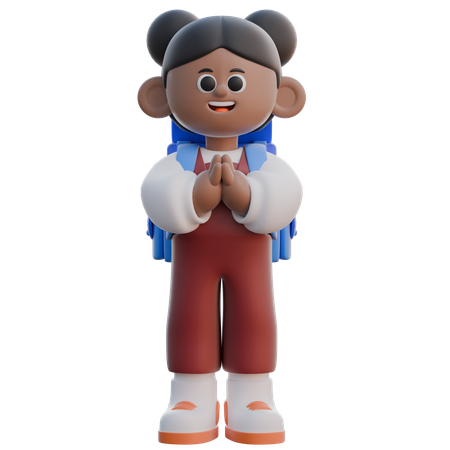 Menina com pose de boas-vindas  3D Icon