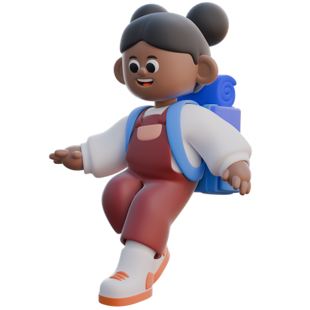 Menina com pose de pular para baixo  3D Illustration