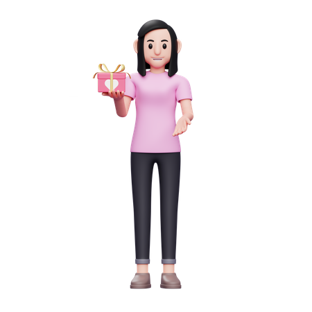 Menina com presente de dia dos namorados  3D Icon