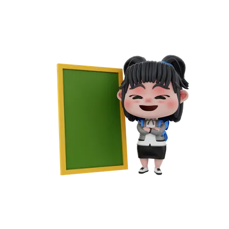 Menina com placa verde  3D Illustration