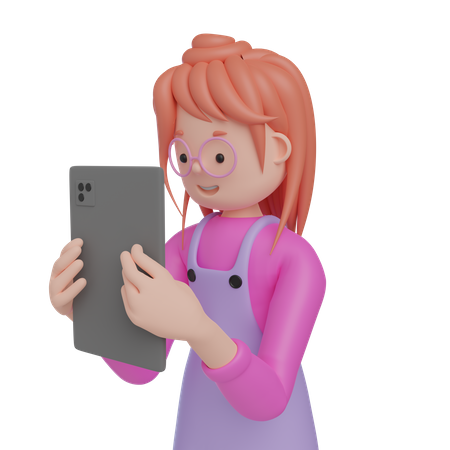 Menina com tablet  3D Illustration