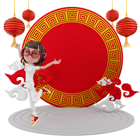 Menina comemorando o ano novo chinês  3D Illustration