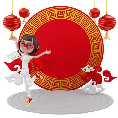 Menina comemorando o ano novo chinês  3D Illustration