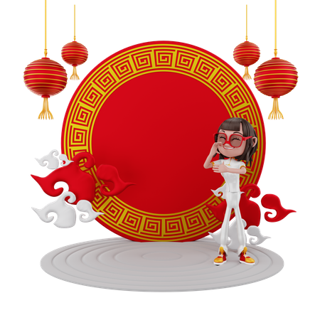 Menina comemorando o ano novo chinês  3D Illustration