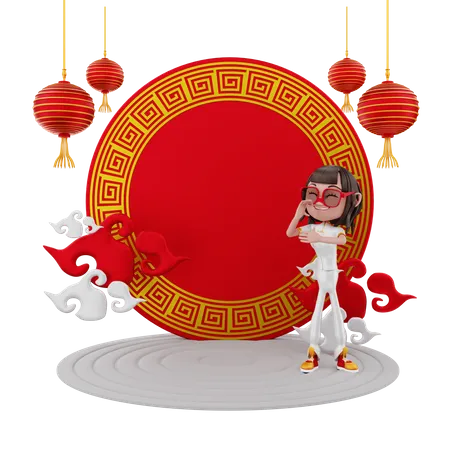 Menina comemorando o ano novo chinês  3D Illustration