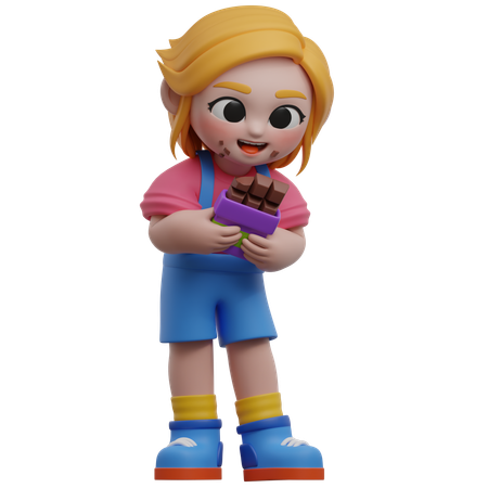 Menina comendo barra de chocolate  3D Icon