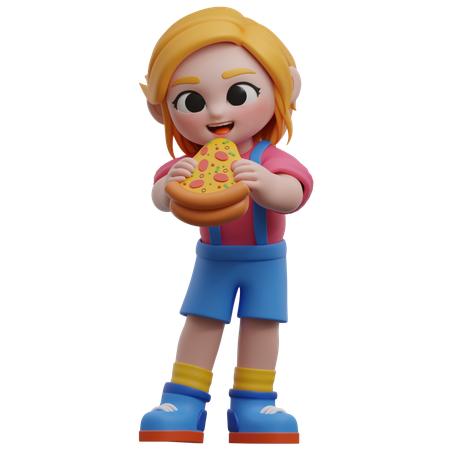 Menina comendo uma fatia de pizza  3D Icon