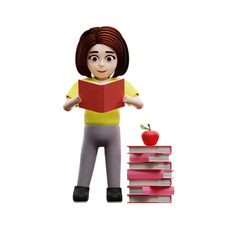 Menina segurando livro e lendo livro  3D Illustration