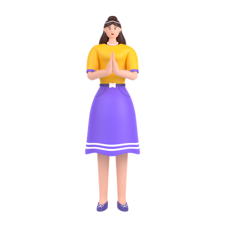 Menina cumprimentando dizendo namastê com as mãos  3D Icon
