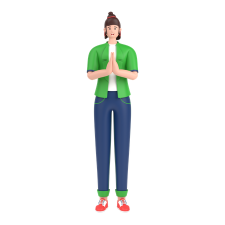 Menina cumprimentando dizendo namastê com as mãos  3D Icon