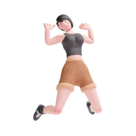Garota de cabelos curtos pulando  3D Illustration