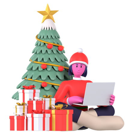 Garota de Natal fazendo desejo de Natal online  3D Icon