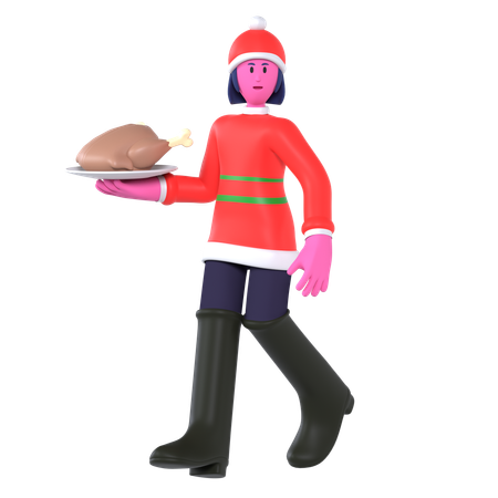 Garota de Natal tomando jantar de Natal  3D Icon