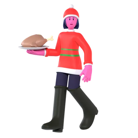 Garota de Natal tomando jantar de Natal  3D Icon