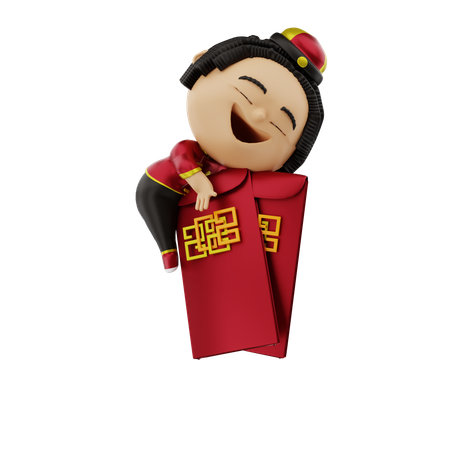 Menina deitada em envelope chinês  3D Icon