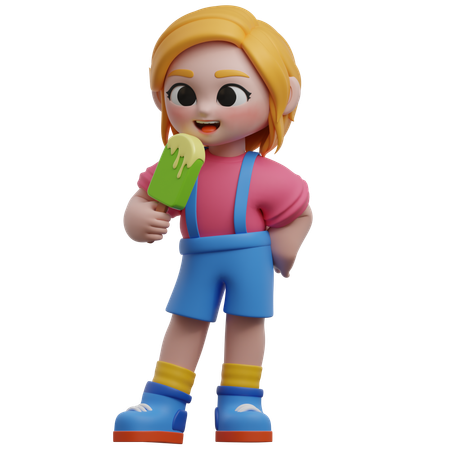 Menina desfrutando de sorvete  3D Icon