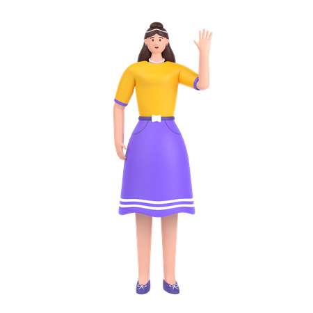Menina dizendo olá com a mão acenando  3D Icon