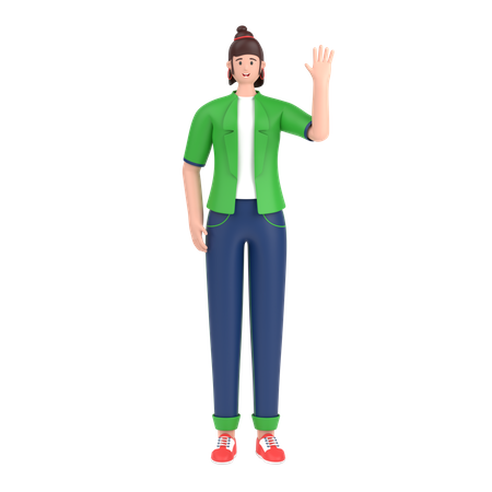 Menina dizendo olá com a mão acenando  3D Icon
