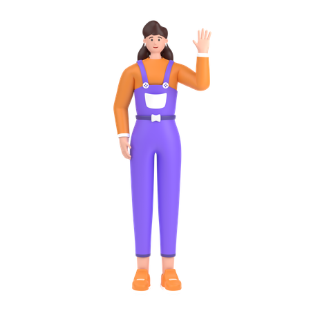 Menina dizendo olá com a mão acenando  3D Icon