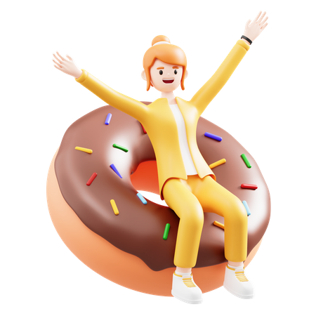 Menina e donuts  3D Illustration