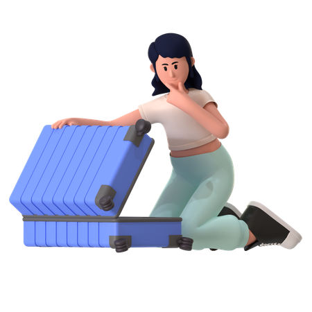 Menina fazendo mala para viagem  3D Illustration