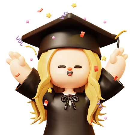 Menina está feliz por concluir a graduação  3D Icon